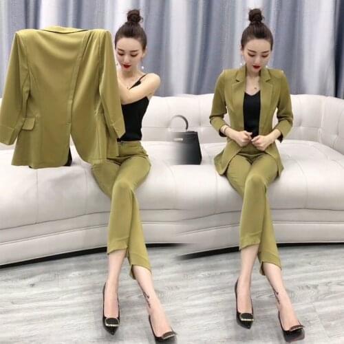 Women 2021 Spring Autumn New Two-Pieces Blazer Suit Female Elegant Jacket and Trousers Set Office Lady Chic Outfits Sets C283