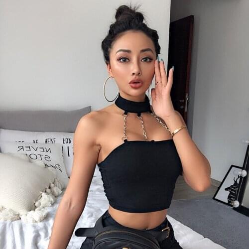 2021 New Personality Vest Camisole Womens New Street Punk Style Chain Choker Party Sexy Wild Navel Bra Short Female Top