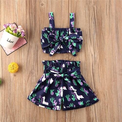 2020 Summer Toddler Kids Baby Girl Clothes Animal Print Sleeveless Tops Short Pants Holiday Outfits Set Clothing 1-5Y