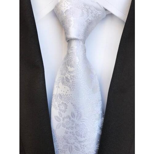 8cm Fashion Men Formal Tie Pure White Embroidered Flowers Necktie to Match Shirts