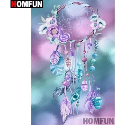 HOMFUN 5D Diamond "Feather wind chime" Diamond Embroidery Full Round/ Square Diy Diamond Painting Cross Stitch Home Decor A27740