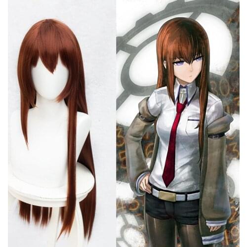 Anime Steins Gate Makise Kurisu Christina Assistant Auburn Wigs 100cm 1M Long Straight Synthetic Hair Cosplay Wig + Wig Cap