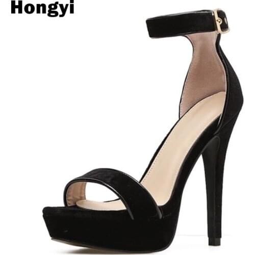 Fashion velvet PU Leather Women Sandals Summer Shoes Open Toe Thick Heel Mujer Women Platform Sandals High-Heeled Shoes Woman