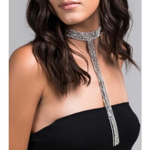 Stonefans Luxury Long Pendants Rhinestone Choker Necklace for women Crystal Tassel chain collar choker Collier Bijoux Jewelry