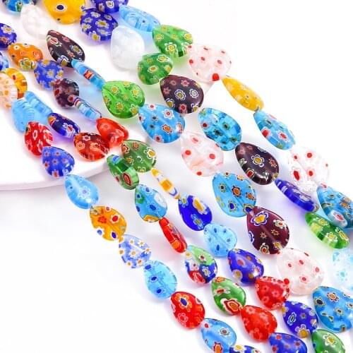 Flower Pattern Mixed Color Flat Tear Drop Millefiori Glass Lampwork Loose Crafts Beads for DIY Necklace Bracelet Earring Jewelry