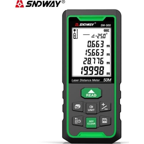 SNDWAY Rangefinder Green Light 50D/G Outdoor 70 Meters Infrared Handheld Room Measuring Instrument Electronic Ruler Measurement