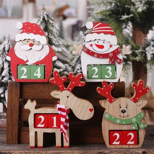 Wooden Christmas Calendar Santa Claus LED Christmas Decoration for Home Natal Ornament Navided New Year Product U3