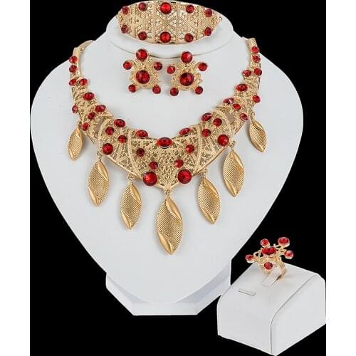 Dubai Gold color Necklace Earrings rings bracelet Jewelry sets bridal wedding gifts jewellery collares set for women Wholesale
