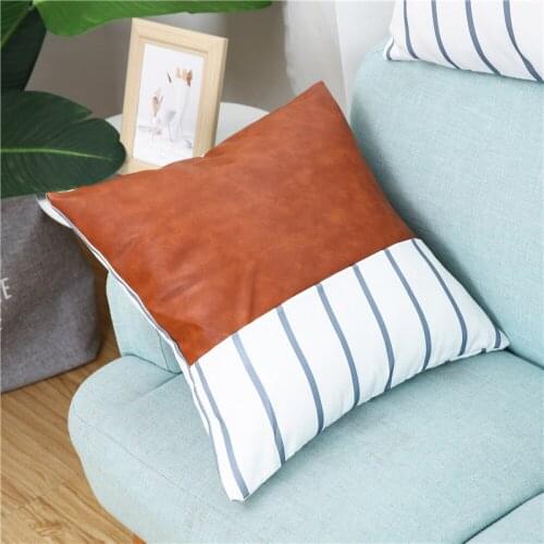 Geometric Decorative Cushion Cover PU Splicing Pillow Case For Sofa BedRoom Home Decor Pillow Covers Decorative Pillowcase