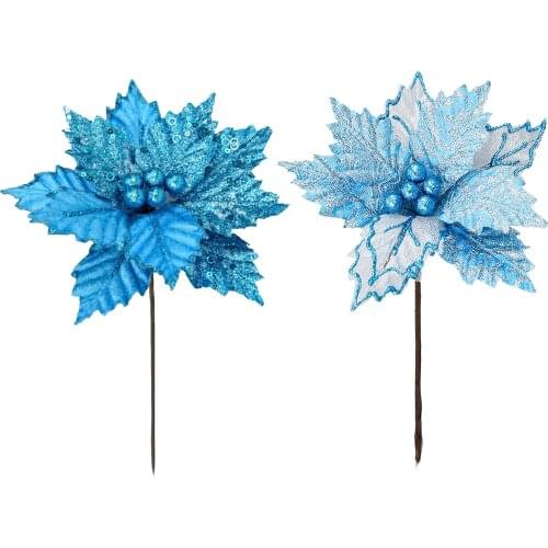 Artificial Flower Christmas Tree Hanging Decorations 22cm Glitter Simple And Generous Design Blue Xmas Party Decoration Cuttings