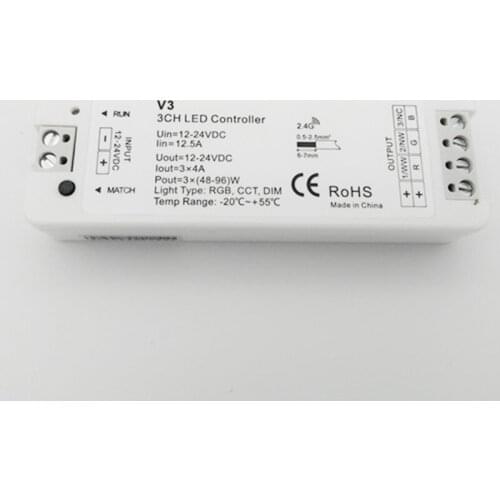 20pcs 3CH*4A 12-24VDC CV Controller V3 Controller Dimming/color temperature/RGB 3 in 1 LED Controller 2.4G RF Wireless Reciever