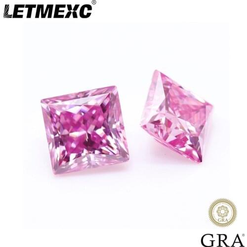 Letmexc Pink Moissanite Lab Diamond Princess Cut VVS1 with Certificate (7x7mm 2.0 ct)