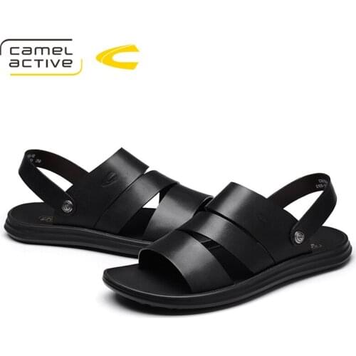 Camel Active New Summer Men Sandals Genuine Cow Leather Sandals, Breathable Slides Male Sandals Mules, Outdoor Beach Shoes
