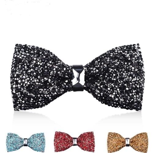 DKBLINGS 2pcs 6x12cm Rhinestone Mens Tie Gentlemens Marriage Grooms Groomsman bow tie banquet feast club party wear