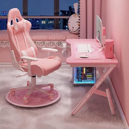 Gaming desk chair set Pink study desk laptop table computer table Chair Combination gamer home live desk bedroom desktop game