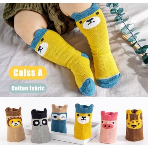 Newborn Kids Girl Boy Socks Animal Pattern Anti-slip Knee High Sock Baby Cat Cotton Cute Cartoon Infant Toddler Socks for Winter