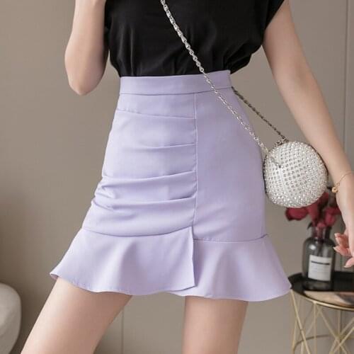Solid Skirt Summer 2021new Office Lady Skirt For Women A-Link Skirt High Waist Thin Fashion Casual Women Clothing Ruffled Skirts