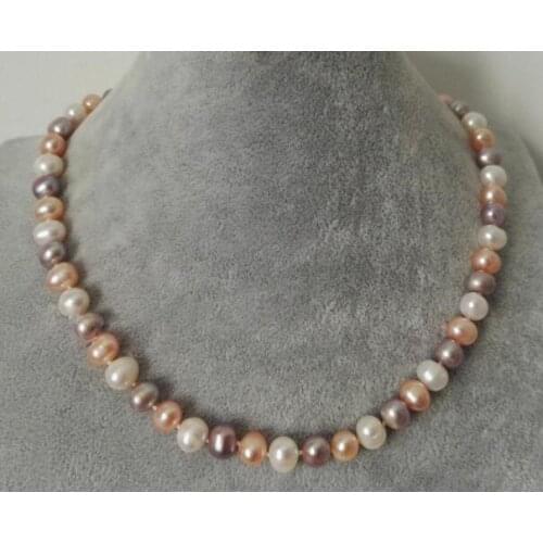 7x8mm white pink purple mix pearl choker necklace gold clasp natural Freshwater PEARL Women Jewelry 35cm 43cm 15'' 17