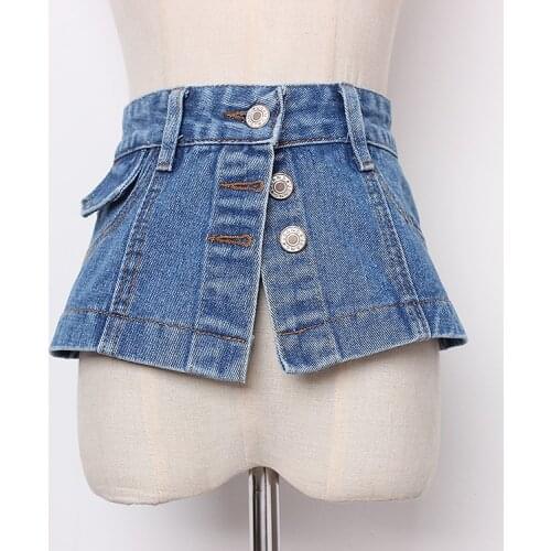 Womens runway fashion blue denim Cummerbunds female Dress Corsets Waistband Belts decoration wide belt TB1382