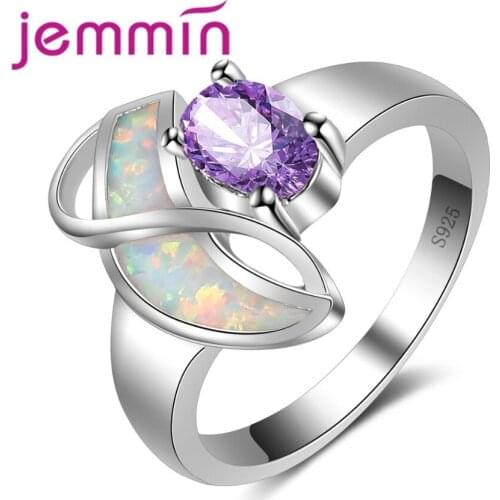 Luxury White Fire Opal Wedding Rings Fine 925 Sterling Silver Austrian Crystal Engagement Anniversary Finger Ring Bijoux