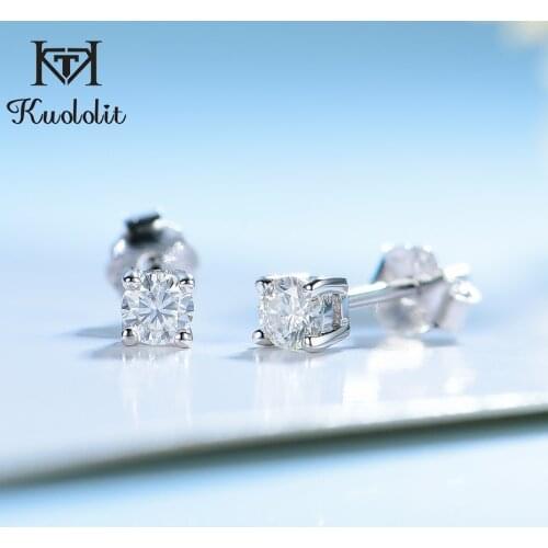 Kuololit 100% moissanite Gemstone 585 Rose Gold Stud Earrings for Women Solid 925 Sterling Silver Solitaire Party Fine Jewelry