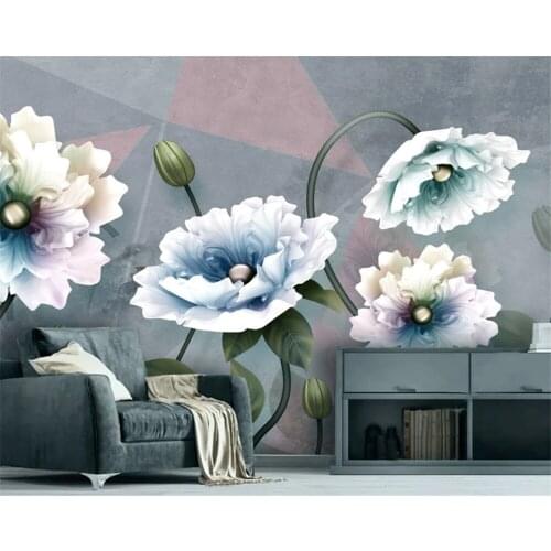 Beibehang custom modern decorative painting 3D relief flower European retro decorative TV background wallpaper paper powder