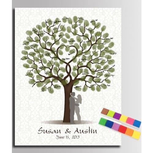 Wedding Guest Book Fingerprint Wedding Tree Canvas Painting Sweet Kiss Lover fingerprint painting personalized wall art painting
