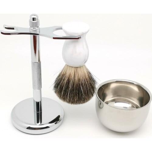 TEYO Pure Badger Hair Shaving Brush Set include Shaving Stand Cup Perfect for Man Wet Shave Kits Safety Razor