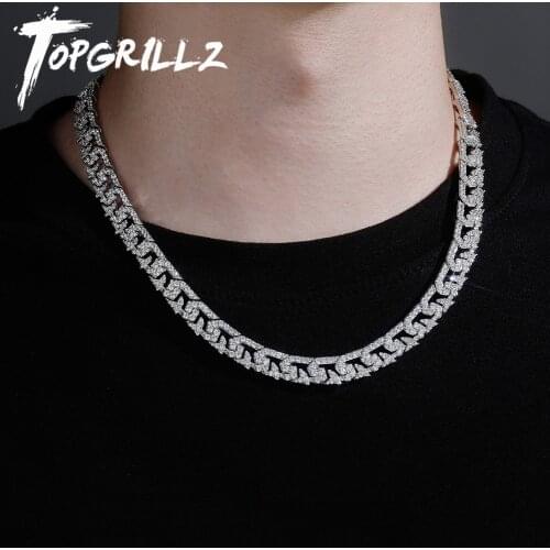 TOPGRILLZ 2021 New 10mm Cuban Link Necklace Iced Out Cubic Zirconia Mens Hip Hop Iced Out Bling Chain Necklace For Party Gift