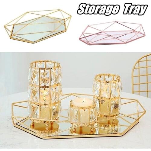 Vintage European Colorful Glass Metal Storage Tray Gold Oval Dotted Fruit Plate Desktop Small Items Jewelry Display Tray Mirror