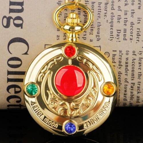 Japan Anime Quartz Pocket Watch Pendant With Diamond Gold Clock with Fob Chain Fob Watch Necklace CF1029