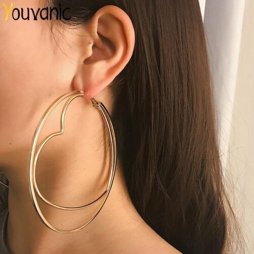 Youvanic Hyperbole Big Oversize Heart Gold Circle Hoop Earrings For Women Punk Metal Round Ring Earring Female Ear Jewelry 1382