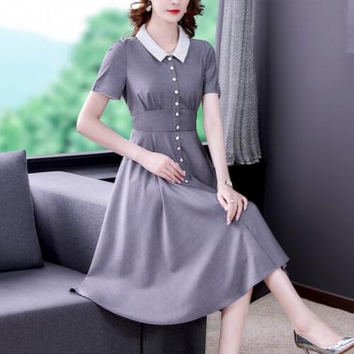 Summer Chic Office Lady Casual Solid Midi Dress 2021 Fashion Vintage Patchwork Shirt Dress Elegant Women Bodycon Party Vestidos