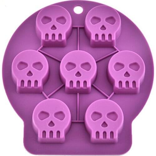 1PC Hot Large Ice Cube Tray Pudding Mold 3D Skull Silicone Mold 7-Cavity DIY Ice Maker Chocolate Soap Molds Halloween Ice Grid