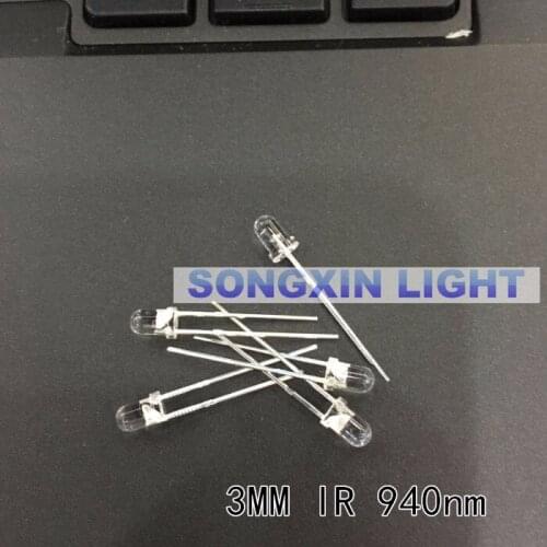 200pcs 3mm Transparent IR LED 3mm Transparent Infrared 940nm 940 nm LED Light Emitting Diode Lamp Water Clear Bulb