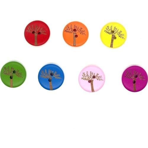 30PCs Wooden Sewing Buttons Scrapbooking Round Colorful Two Holes Tree Pattern 20mm Dia. Costura Botones Decorate bottoni botoes