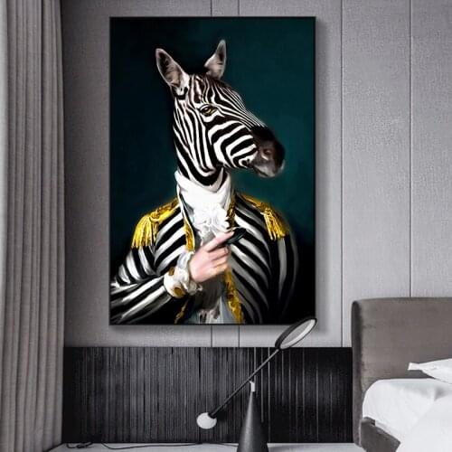 Abstract Portrait Posters And Prints Wall Art Canvas Painting Zebra Head And Human Body Pictures For Living Room Home Decor