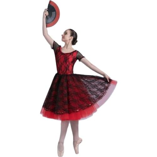 Black lace with red spandex Top Bodice red Tulle tutu with black lace Romantic Ballet Tutu Girl & Women Dancewear Ballet Tutu