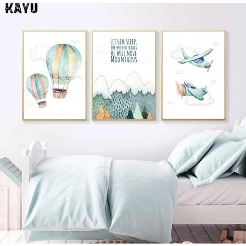 Child Adventure Poster Print Watercolor Artwork Airplane Balloon Canvas Painting Wall Picture Nordic Kids Boy Bedroom Decoration