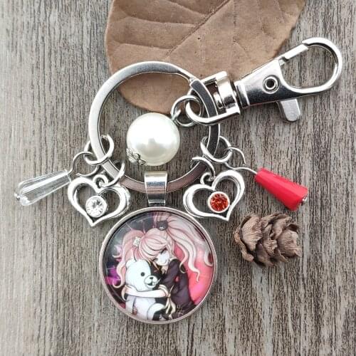 Hot Sale Anime Cartoon Danganronpa:Trigger Happy Havoc Monokuma Keychain Time Gem Key Ring Male Men Female Party Gift DWLP-1