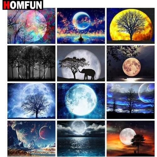 HOMFUN Full Square/Round Drill 5D DIY Diamond Painting "Landschap Moon Sky" Embroidery Cross Stitch 5D Home Decor Gift