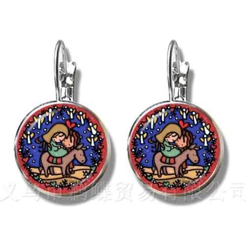 Classic Santa Claus 16mm Glass Dome Earrings Women Girls Jewelry Happy Holidays Stud Earrings Accessories Xmas Gift