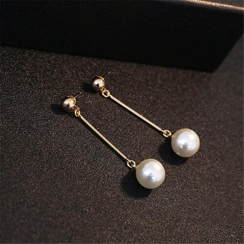Korean Simulated Pearl Long Tassel Bar Drop Earrings For Women OL Style Sweet Dangle Brincos Party Jewelry Gift Wholesale