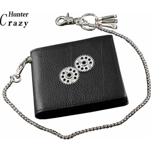 Steampunk Wheel Real Leather Wallet Card Holder With Metal Key Chain For Gift