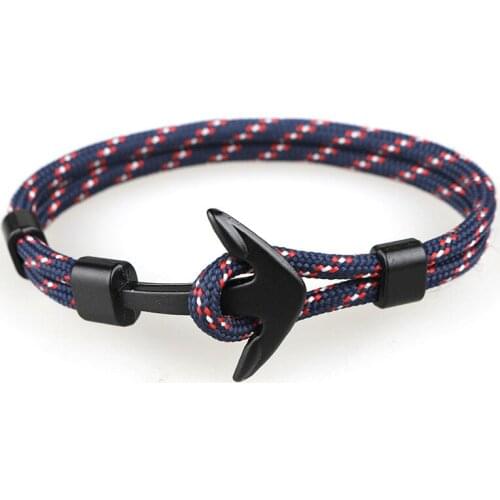 Fashion Black Anchor Bracelets Men Charm 550 Survival Rope Chain Paracord Bracelet Male Wrap Metal Sport Hooks