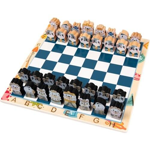 Cute Cartoon Wooden Chess Set Game Board 30cm*30cm Interior Storage Adult Kids Family Game Chess Board Games Birthday Gift