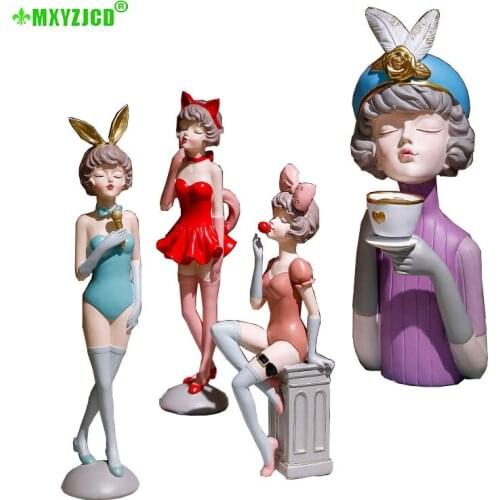 Nordic Resin Art Rabbit Ears Cat Ears Bubble Girl Ornaments Home TV Cabinet Crafts Decoration Accessories
