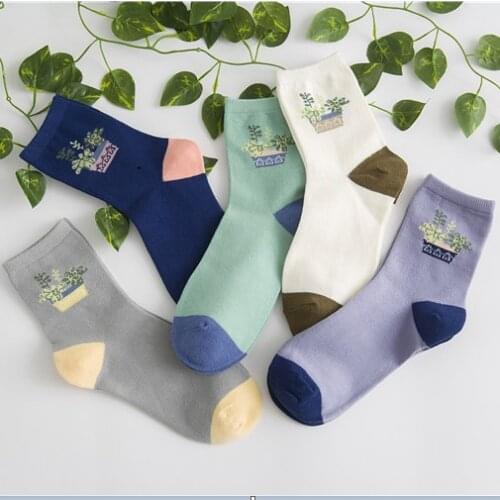 Korean Version of The Forest Flowerpot Cotton Womens Tube Socks Cotton Casual Cute Kawaii Socks Hot Sale Socks Eu 35-43 Size