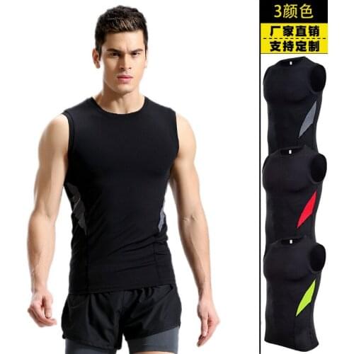 New Fitness Clothing Sleeveless Vest Mens Tight-fitting Gym High-elastic Running Quick-drying T-shirt Sportswear