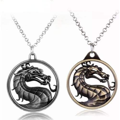 Mortal Kombat Necklace Fighting Game Dragon Jane Empire Pendant Necklace Vintage Jewelry Collier For Game Fans Gift